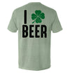 Green T-shirt with back print "I BEER" and green clover design