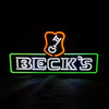 Neon beer sign with green border, orange icon, and BECK'S lettering in white