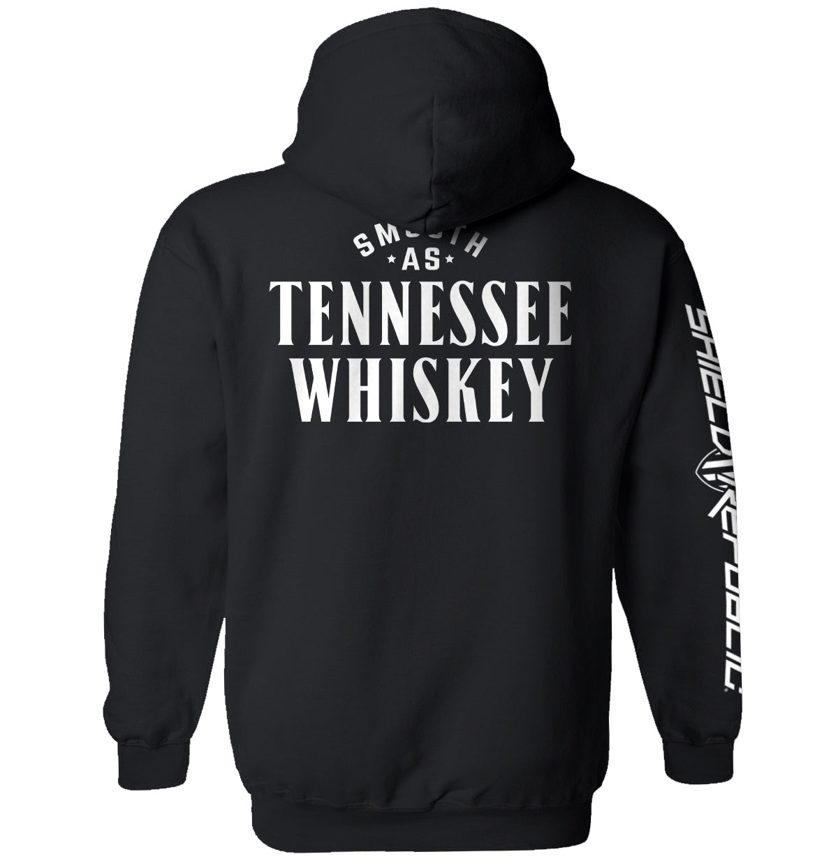 Black hoodie with Tennessee Whiskey graphic on the back