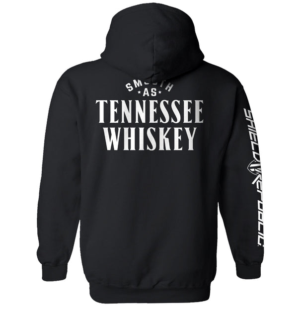 Black hoodie with Tennessee Whiskey graphic on the back