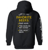 Black graphic hoodie, back print: “List of My Favorite Beers” with beer list