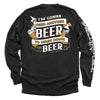Black long-sleeve T-shirt with back beer slogan graphic and white side logo stripe