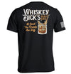 Black T-shirt with back Whiskey Dick's Pub & Grill graphic print and right sleeve stripes