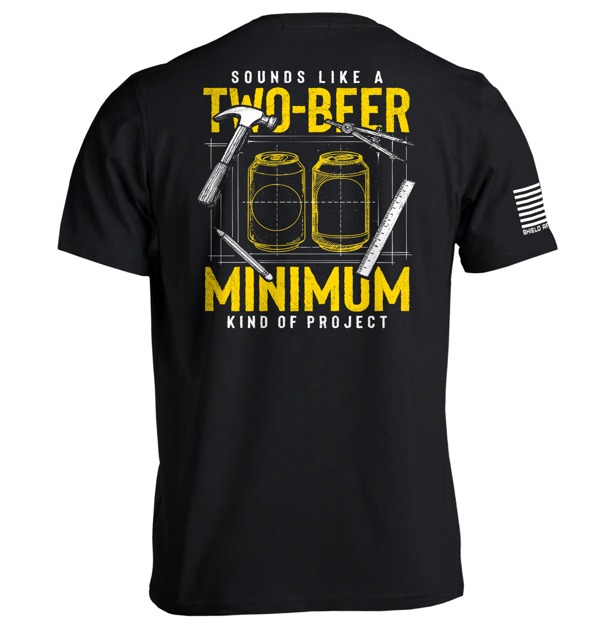 Black graphic T-shirt, back print of two beer cans with 