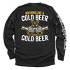 Black long-sleeve shirt, back text 'NOTHING LIKE A COLD BEER' with beer-bottle graphic