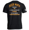 Beer Math graphic black T-shirt with orange beer-themed text on the back