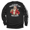 Black long-sleeve shirt, Santa holding a beer with back text "WONDERFUL TIME FOR A BEER"