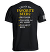 Black graphic T-shirt, back print: “List of My Favorite Beers” and beer list