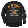 Graphic black long-sleeve shirt with orange beer-themed back print and white sleeve stripe