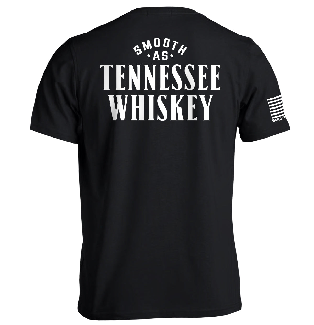 Black short-sleeve T-shirt with Tennessee Whiskey graphic on the back