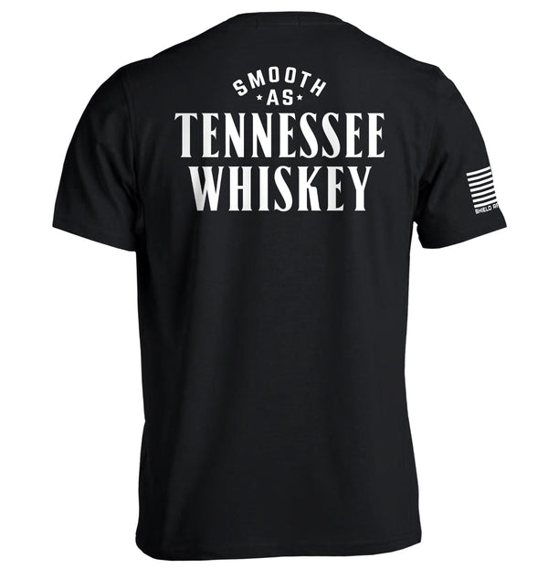 Black short-sleeve T-shirt with Tennessee Whiskey graphic on the back