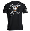 Black T-shirt with Bourbon the Spirit of America back graphic and sleeve detail