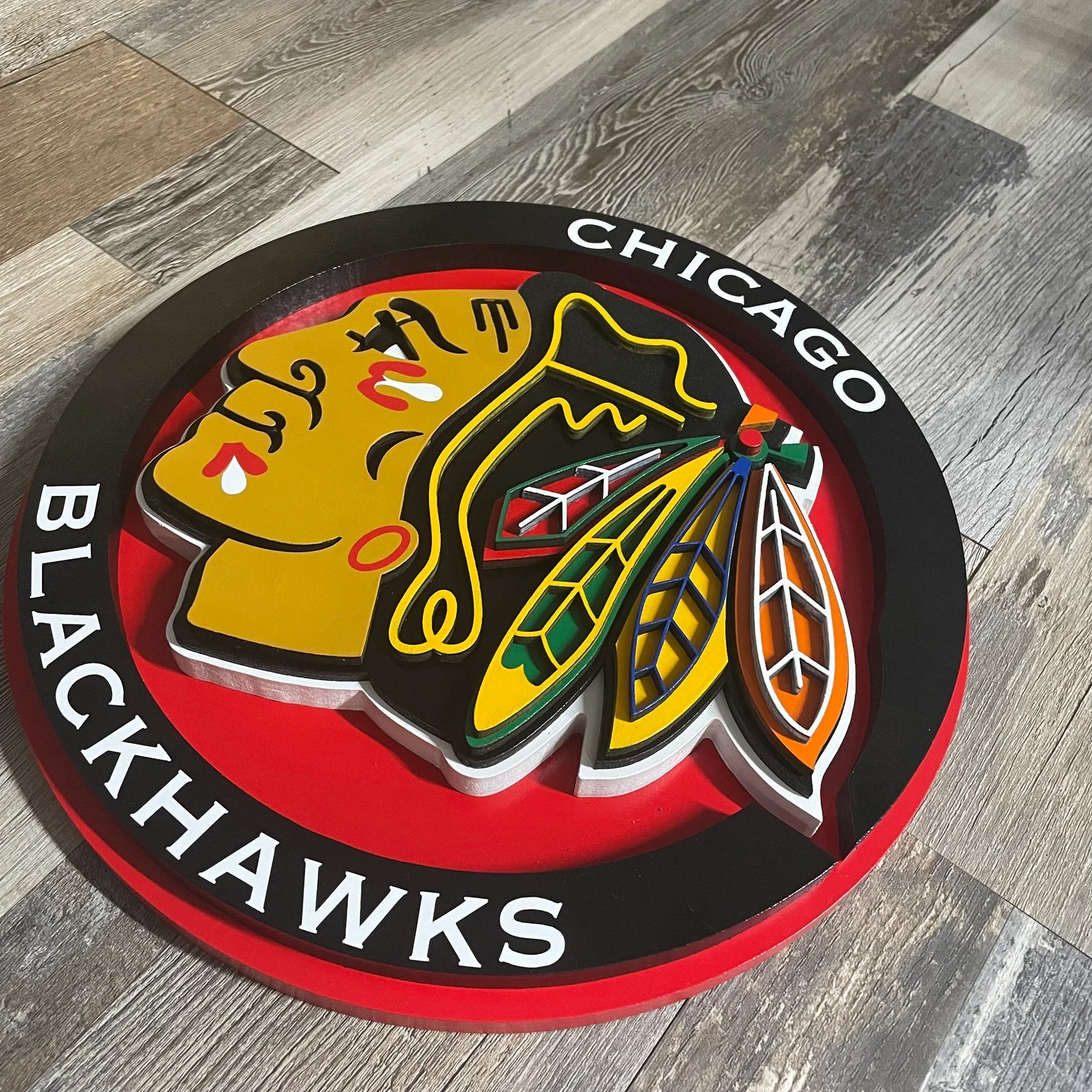 Chicago Blackhawks - Layered Wood Sign For the Sports Lover Arizona Copper Beard