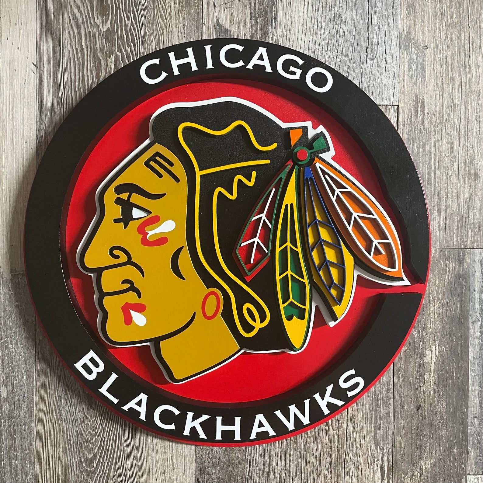 Chicago Blackhawks - Layered Wood Sign For the Sports Lover Arizona Copper Beard