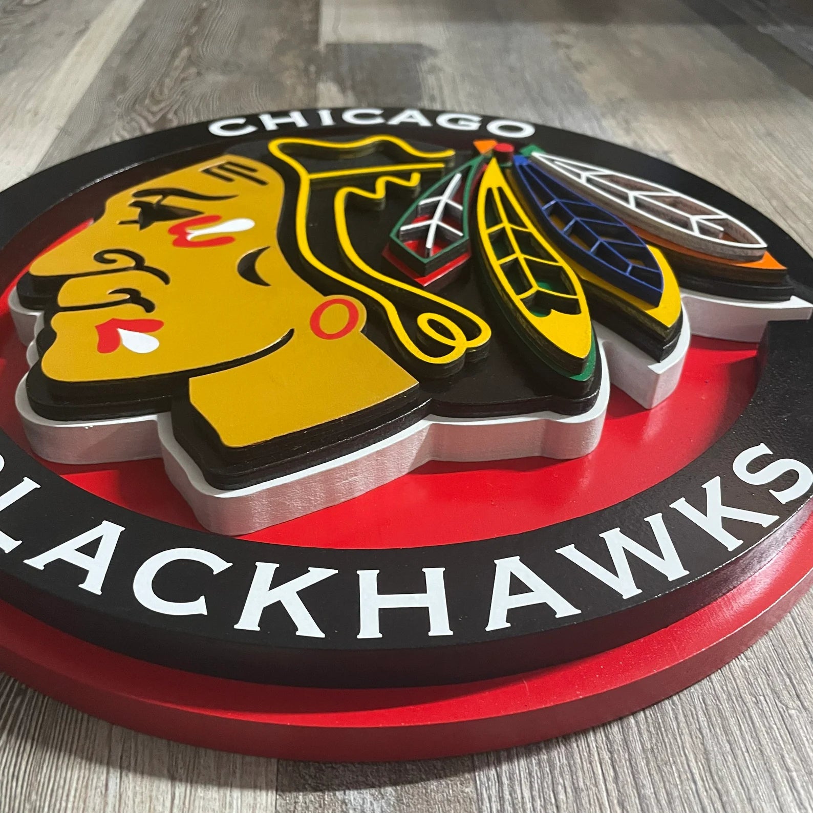 Chicago Blackhawks - Layered Wood Sign For the Sports Lover Arizona Copper Beard