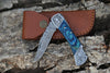 Damascus Steel Folding Pocket Knife – Blue Handle For the Outdoorsman Orklo Knives