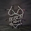Neon light bikini sign with BUSCH LIGHT lettering, white glow