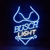 Neon light bikini sign with BUSCH LIGHT lettering, glowing blue