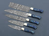 Damascus Steel Chef Knife Set of 5 – Blue Handles For the Chef Orklo Knives