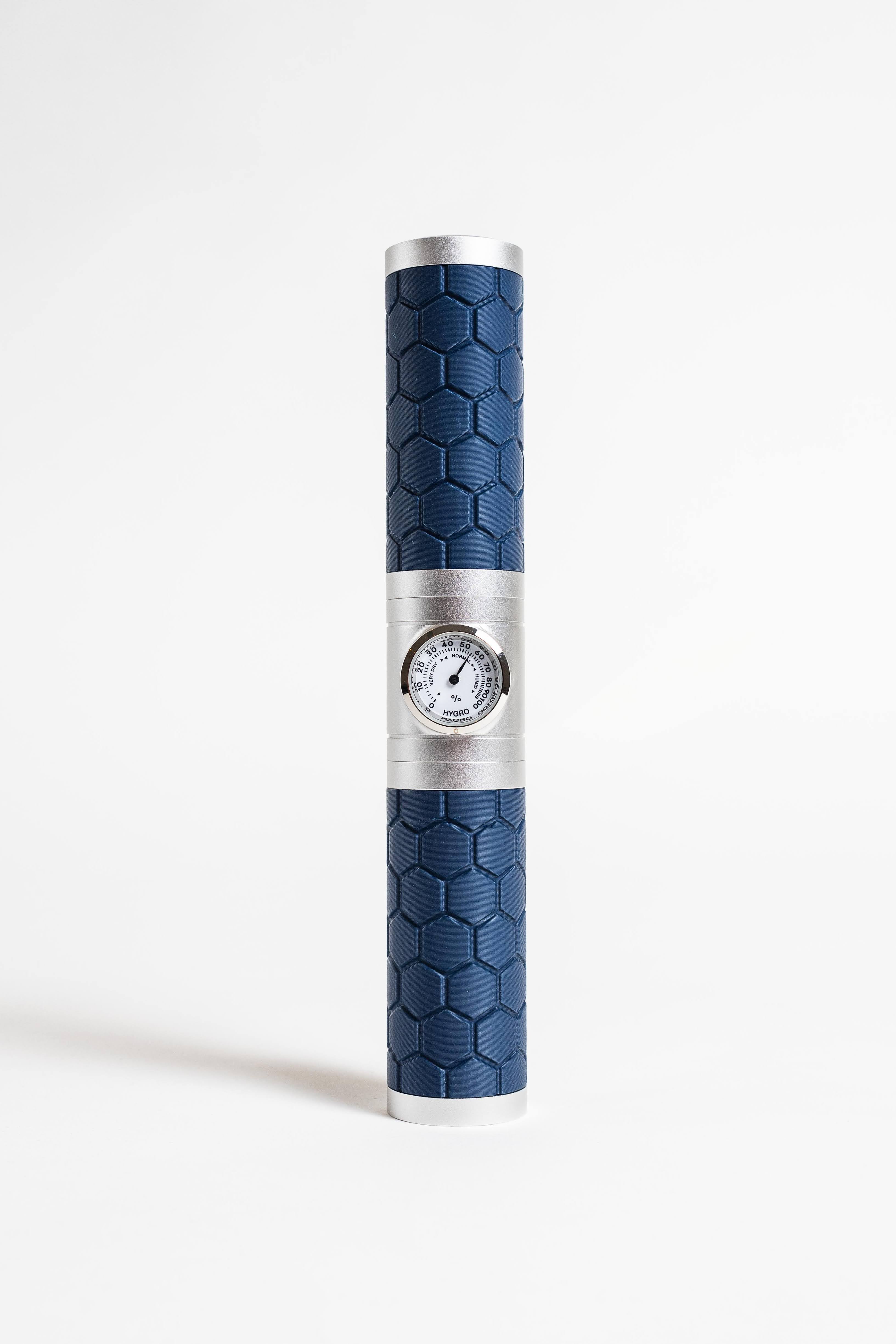 The Cigador Tactical Series - Single Cigar Humidor For the Bar Cigador Blue with Silver Metal