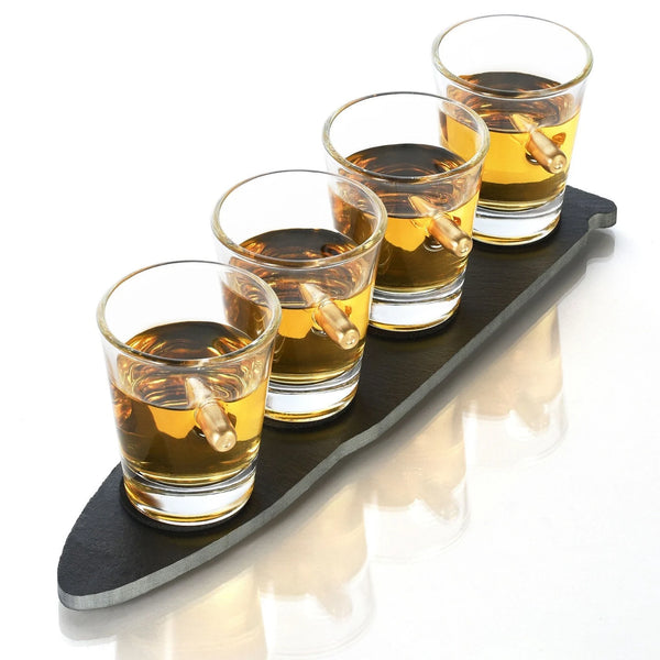 Bullet Shot Glasses with Slate Tray - Set of 4 For the Bar The Diamond Glassware