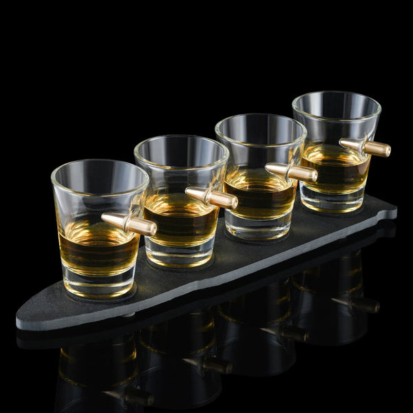 Bullet Shot Glasses with Slate Tray - Set of 4