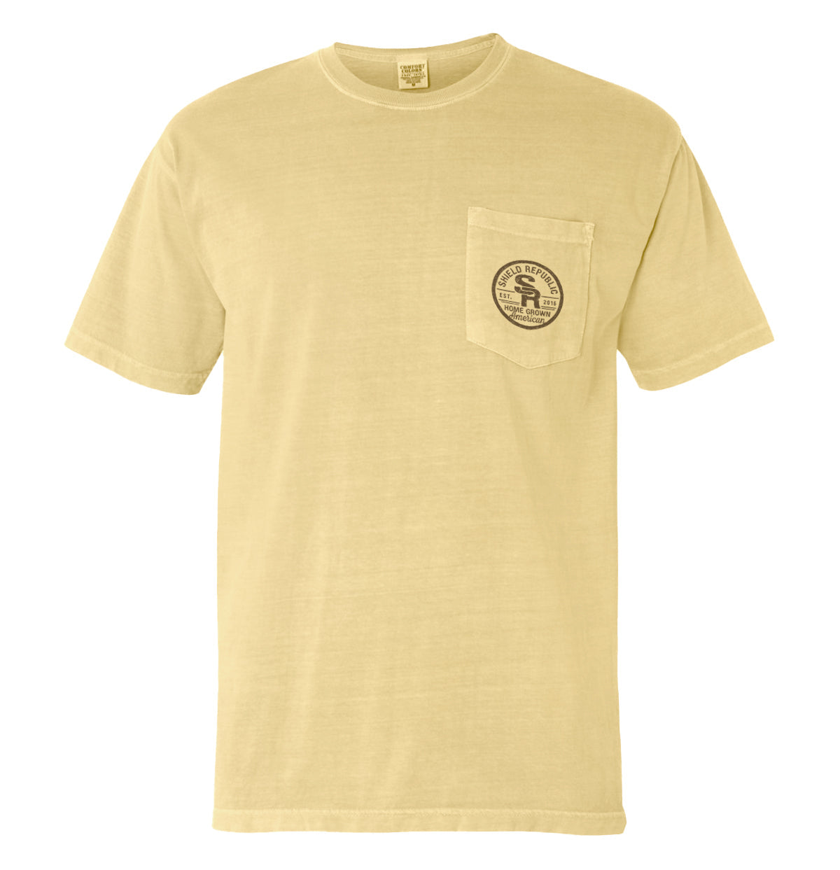 Sand T-shirt with front pocket and small chest logo