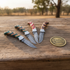 Damascus Chevron Wood Pocket Knife Set for Everyday Carry