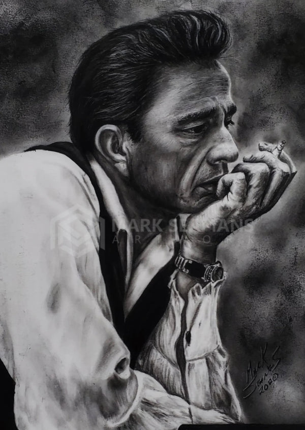 Johnny Cash Charcoal Portrait – Gallery Wrapped Canvas