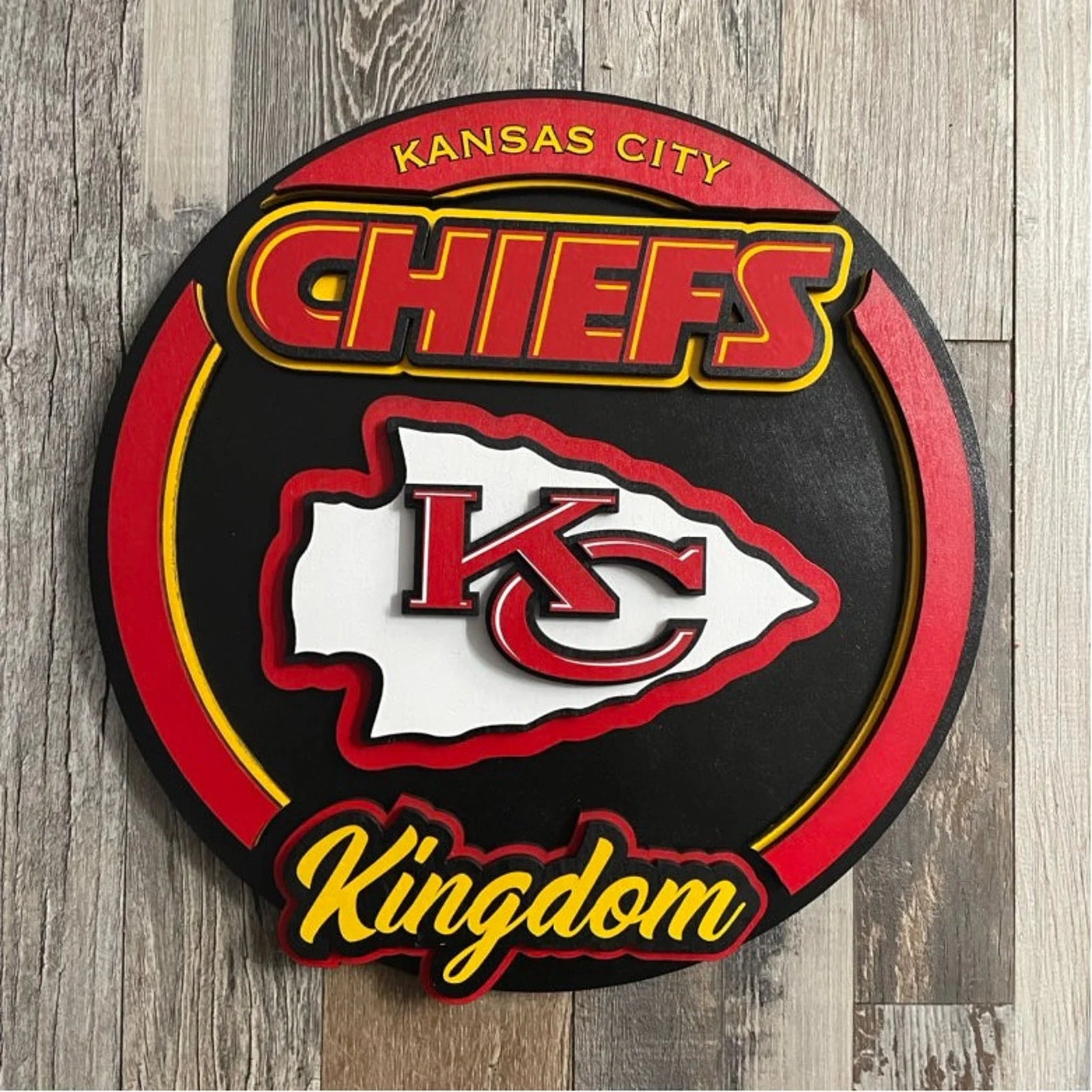 Kansas City Chiefs - Layered Wood Sign For the Sports Lover Arizona Copper Beard