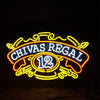 Chivas Regal 12 neon whiskey sign, front view, yellow and red glowing logo