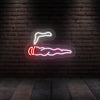 Neon cigar wall sign with white outline, red accents, and pink smoke glow