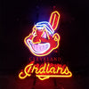 Cleveland Indians neon sign with waving hand and “Cleveland” script