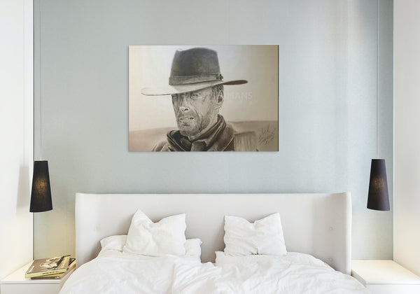 Clint Eastwood Charcoal Portrait – Gallery Wrapped Canvas For the Man Cave Mark Seamans Art