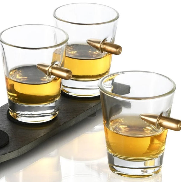 Bullet Shot Glasses with Slate Tray - Set of 4