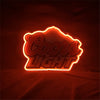 Coors Light neon sign with glowing outline and UV-printed text, red-yellow light