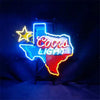 Texas outline neon sign with Coors Light text, star and red/blue/yellow glow