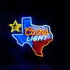 Coors Light neon Texas sign with star, blue border and red/yellow accents
