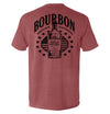 Crimson back graphic T-shirt with bottle and stars emblem, short sleeves