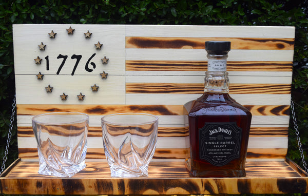 Whiskey Bottle Rack - 1776 White with Burnt Wood For the Bar 13 Stripes