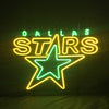 Neon-style Dallas Stars logo sign with glowing wordmark and outlined star