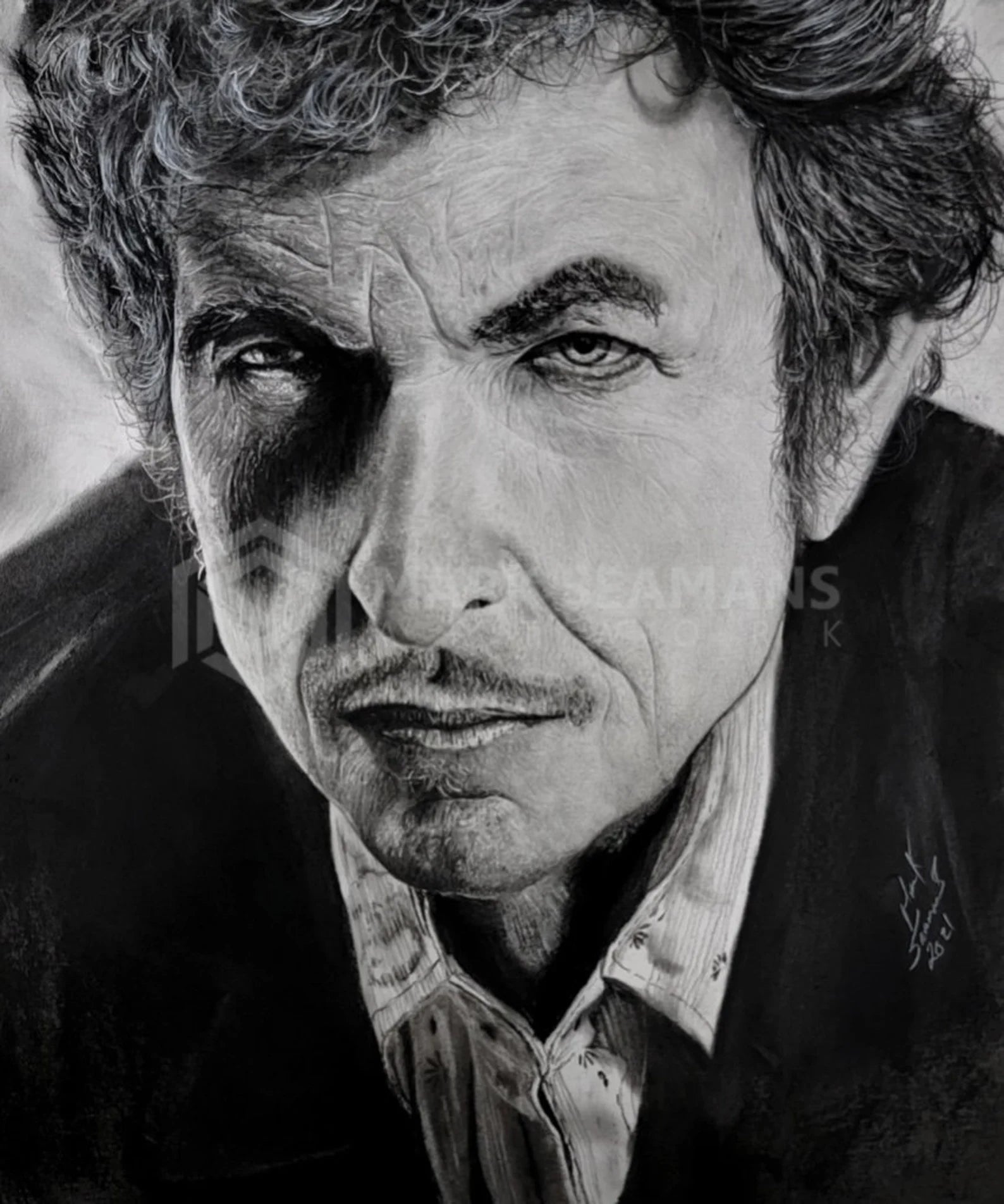 Bob Dylan Charcoal Portrait – Gallery Wrapped Canvas For the Music Lover Mark Seamans Art