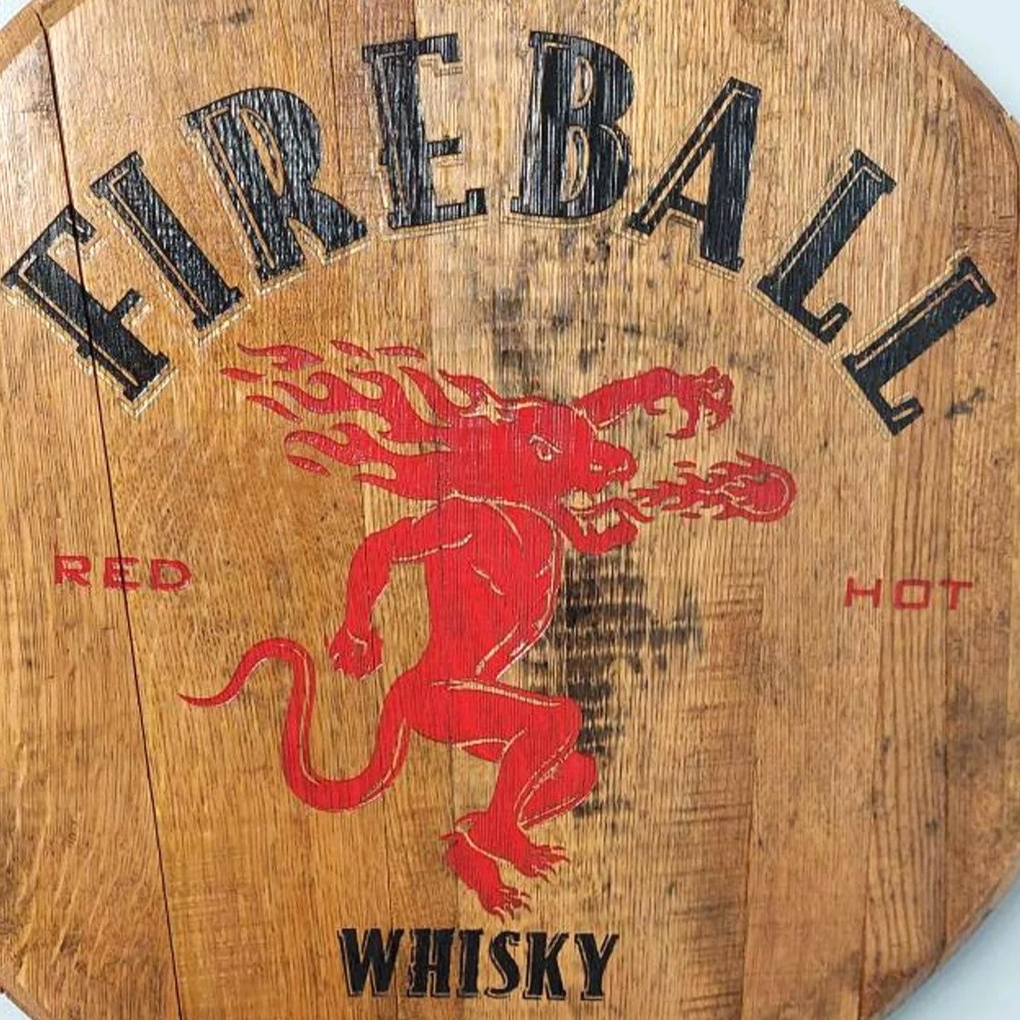 Fireball Whisky Barrel Top - Wall Hanging For the Man Cave Gambill Woodworking
