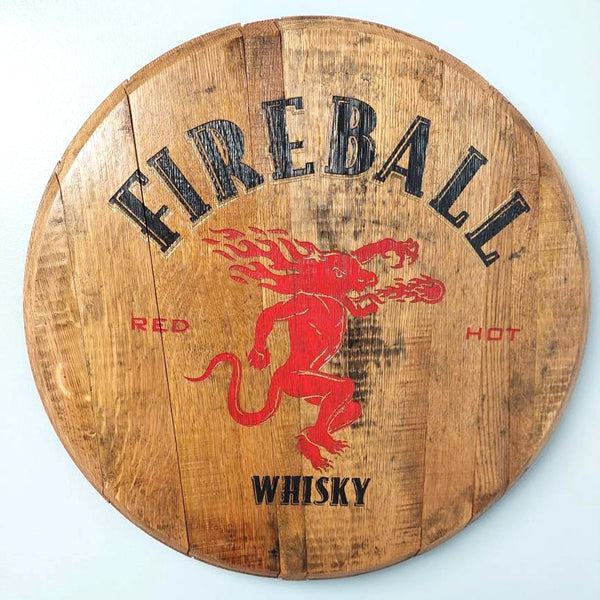 Fireball Whisky Barrel Top - Wall Hanging For the Man Cave Gambill Woodworking