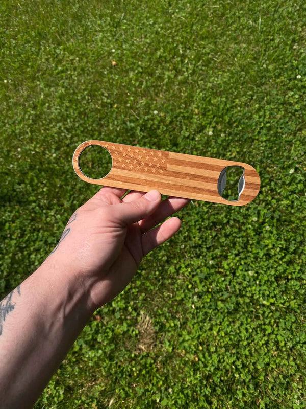American Flag - Wooden Bottle Opener For the Bar Autumn Woods