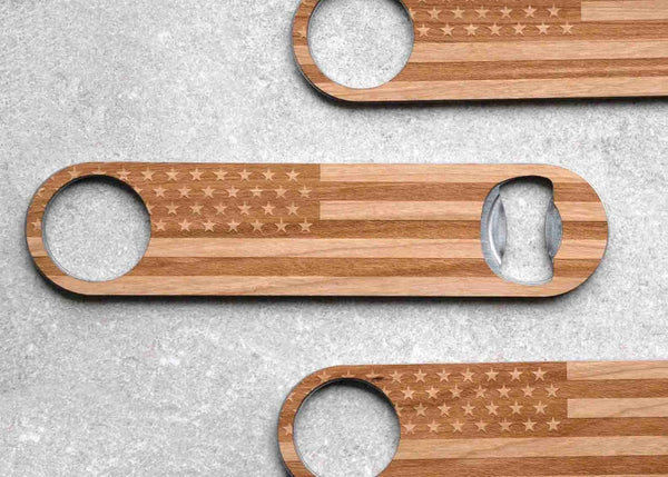 American Flag - Wooden Bottle Opener For the Bar Autumn Woods
