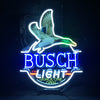 Neon duck BUSCH LIGHT open sign in blue and green glowing outline