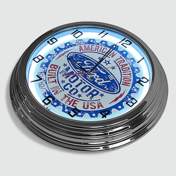 Ford 'American Tradition' - Metal White Neon Clock