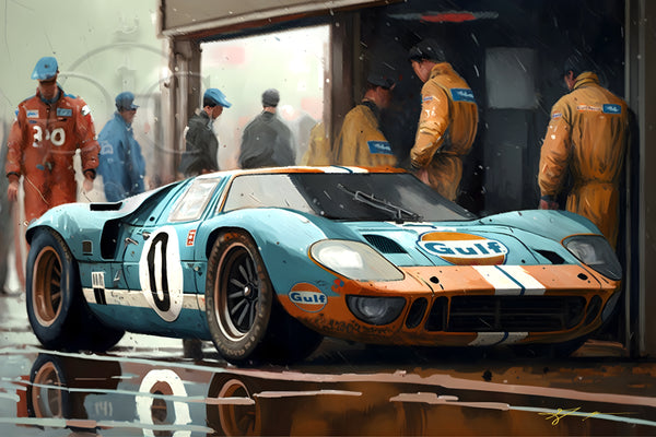 Gulf Ford GT40 at Le Mans - Gallery Wrapped Canvas For the Man Cave GJG Studios