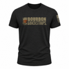 Black crewneck T-shirt with Bourbon & Backstraps front print and small sleeve graphic